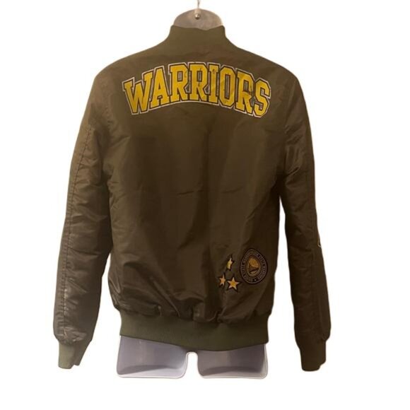 NBA Golden State Warriors Jacket, NBA, Army Green With Patches. Size S, Full Zip - Picture 6 of 7